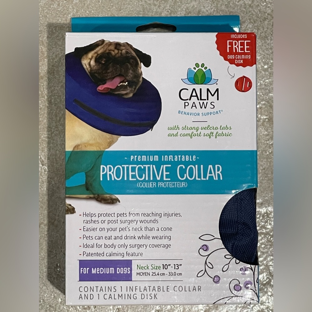 Calm Paws Premium Inflatable Protective Collar for Medium Dogs Neck Size 10”-13”